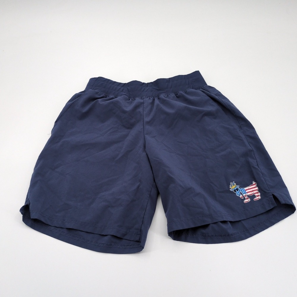 GOAT USA Freedom Athletic Shorts Men's Small Navy Blue Patriotic Flag Mascot EUC